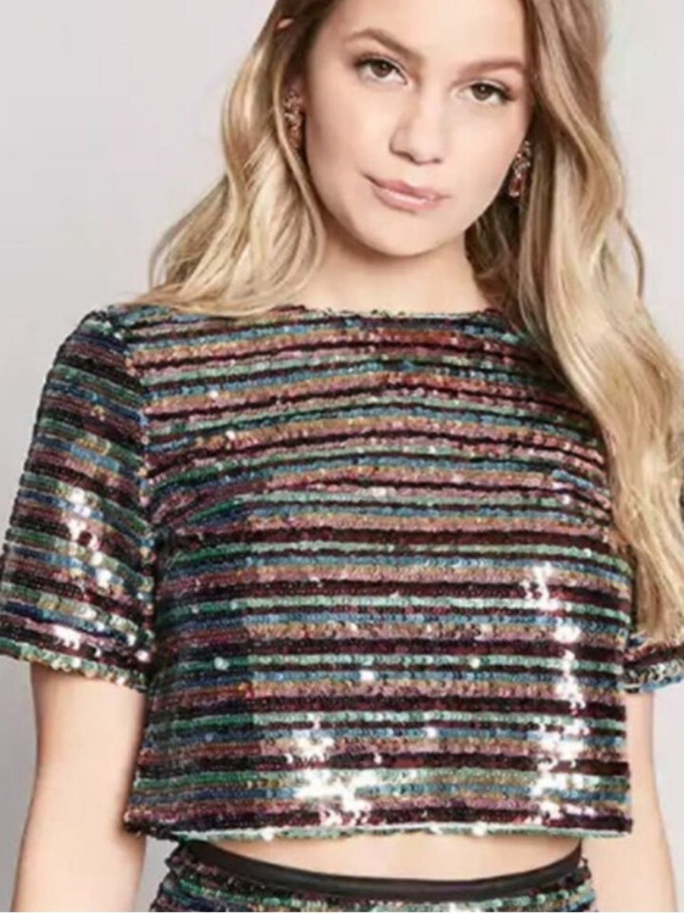 Forever 21 Sequin Stripe Crop Top - Size Medium